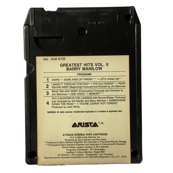 Vintage 8-Track - Barry Manilow - Greatest Hits Vol. II, 1983 Arista Records - Picture 6 of 8